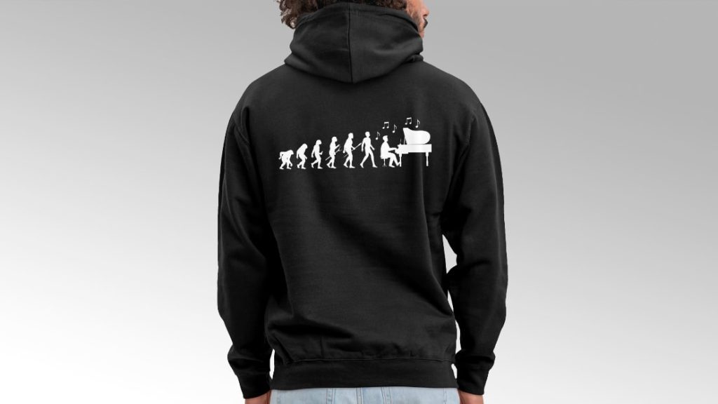 Gifts for Musicians - Hoodie - Evolution Piano (Image Source: Spreadshirt)