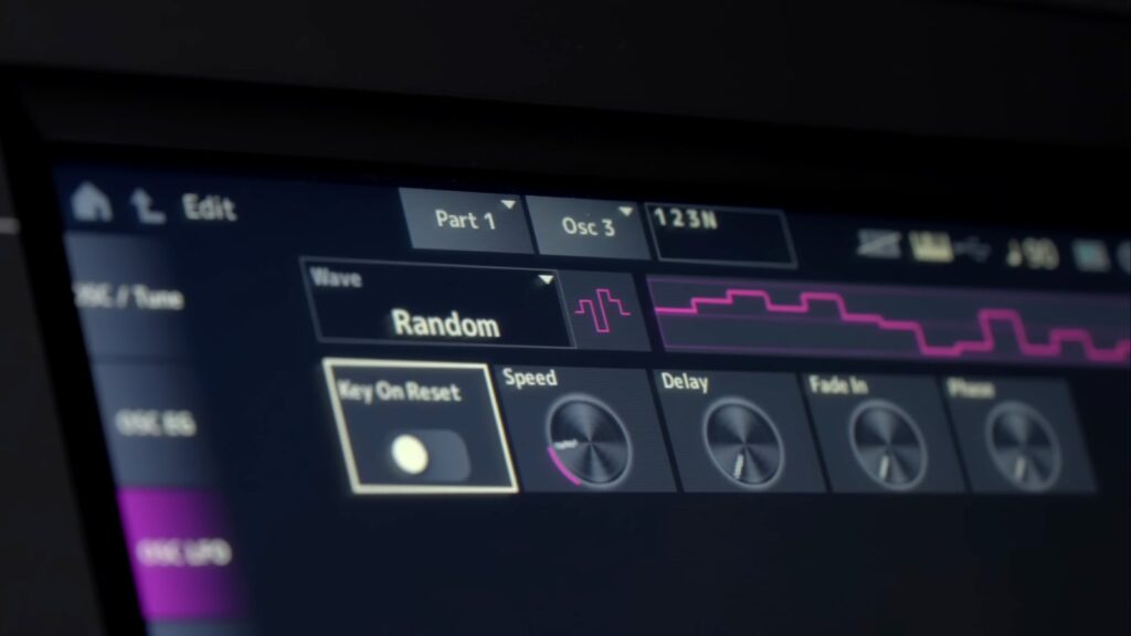 The 7-inch touch display serves as the synthesizer's control center. Its sleek design allows for a smooth workflow. (Image Source: Yamaha) The 7-inch touch display serves as the synthesizer's control center. Its sleek design allows for a smooth workflow. (Image Source: Yamaha)
