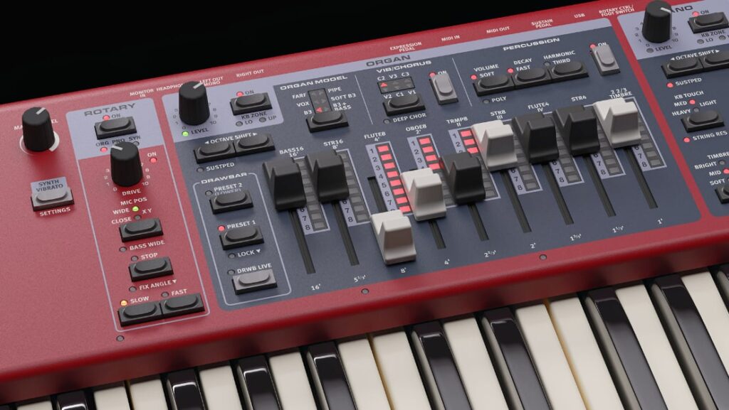 From the Hammond B3 to a church organ: Every Nord Electro 7 model offers an organ section with drawbars. (Image Source: Clavia)
