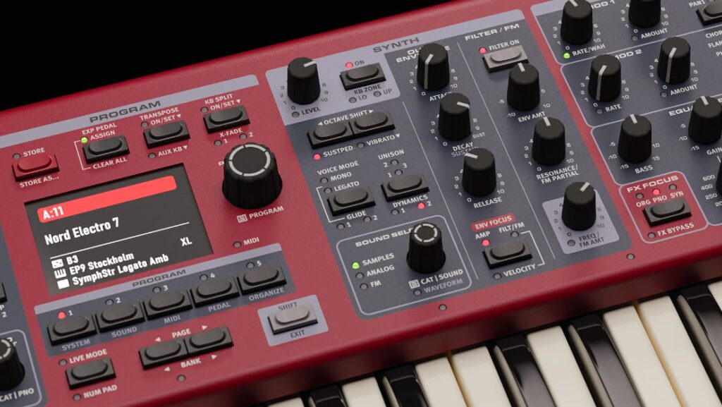 The expanded synth section with sampling, analog modeling, and FM synthesis functions. (Image Source: Clavia)