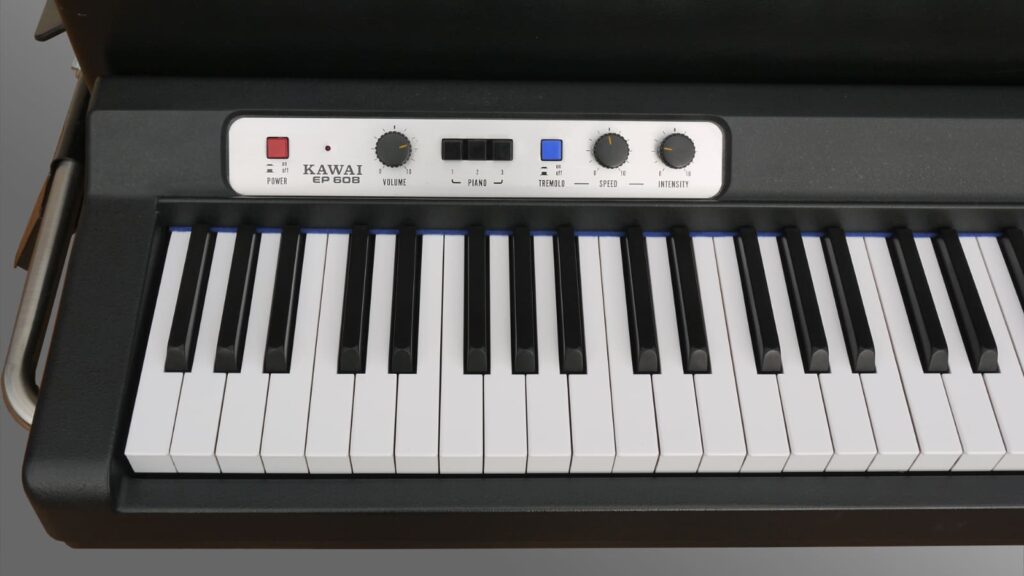 In addition to the volume control, the control panel offers three sound settings (Normal, Hard, and Brilliant) and a stereo tremolo effect. (Image Source: Bernhard Lösener)